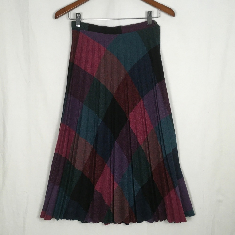 Casual Corner Vintage Wool Pleated A-Line Midi Skirt‎ Diamond Pattern